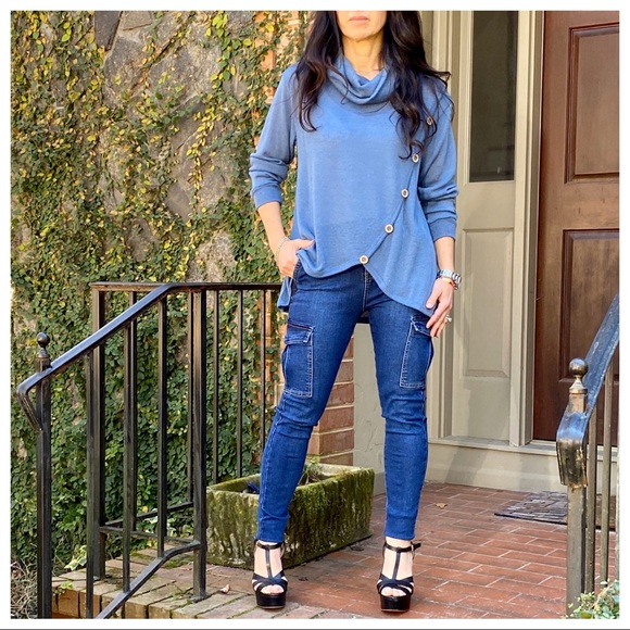 chic side button trim cowl neck knit tunic - Picture 8 of 13